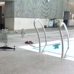 Knowledge Base: 9 Aquatic centre showing water moving between the pool concourse, change rooms, reception and entrance